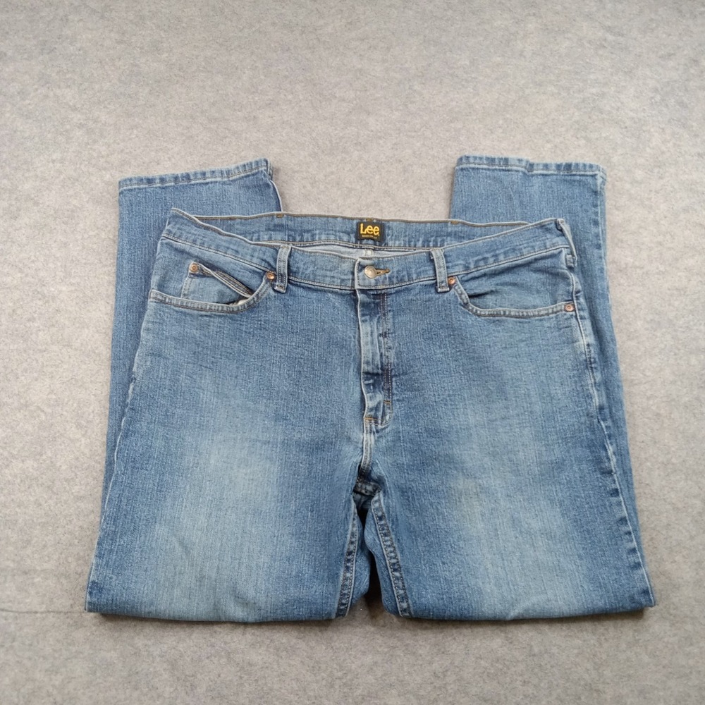 Lee Jeans Mens 40x30 Medium Wash Blue Regular Fit Straight Stretch Denim Pants